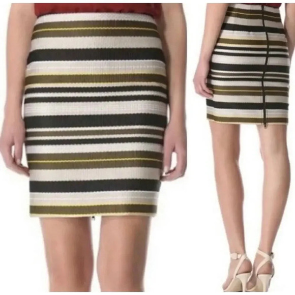 Jenni Kayne Striped Silk Double Zip Pencil Skirt - Picture 1 of 8